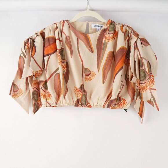 Andrea Iyamah Halima Crop Top Eucalyptus Print - Size Medium - NWT - Picture 1 of 6